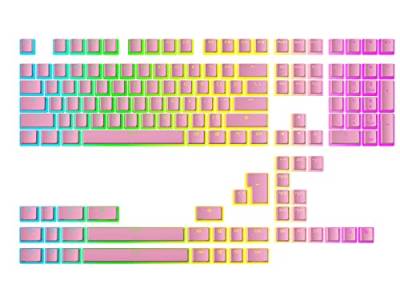 Ranked Pudding v2 PBT-Tastenkappen | 145 Double Shot Transluzent ANSI US- und ISO-Layout | OEM-Profil für mechanische RGB-Gaming-Tastatur (Rosa) von Ranked