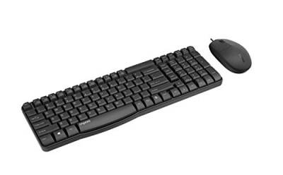 Rapoo NX1820 kabelgebundenes Tastatur-Maus Set Deskset 1600 DPI Sensor einfache Installation ergonomisch für Links- und Rechtshänder DE-Layout QWERTZ PC & Mac - schwarz von Rapoo