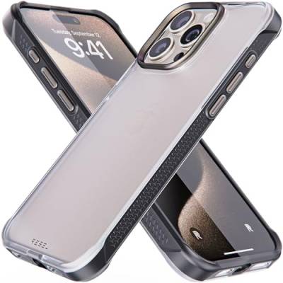 REBEL Clear Case for iPhone 15 Pro Max [Frosted Series Gen-5] Translucent Matte Texture, Grippy Sides, Non-Yellowing, Protective Shockproof Bumpers, Metal Lens & Buttons, 6.7 Inch Phone 2023 von Rebel