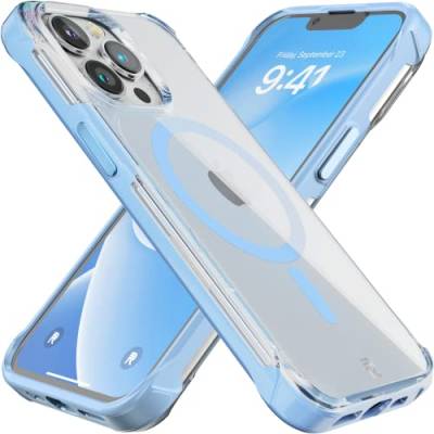 REBEL Klare iPhone 13 Pro Hülle [Crystal Series Gen-3] MagSafe kompatibel, vergilbungsfrei, schützende stoßfeste Stoßfänger, Metallknöpfe, Slim Fit Grip, 6,1 Zoll Telefon 2021 (Crystal Sierra Blue) von Rebel