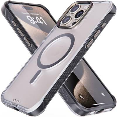 REBEL Transparente Schutzhülle für iPhone 15 Pro Max [Frosted Series Gen-5], starke MagSafe-kompatibel, griffige Seiten, durchscheinende matte Textur, schützende stoßfeste Stoßstangen, Metalllinse und von Rebel