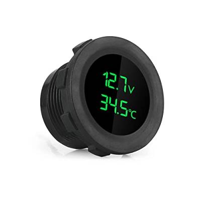 Rehomy Auto Voltmeter Messgerät mit Temperaturmesser Monitor 12V LED Digitalanzeige Spannungsmesser für Boot RV Marine Fahrzeug Motorrad LKW von Rehomy