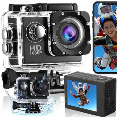 Retoo Action Cam, 30M Unterwasserkamera Wasserdicht, Sportkamera, Bildstabilisator Helmkamera, Camcorde für SD Micro Karte 4-32GB, USB 2.0, Akkus Ladegerät 400mAh, 3.7V, für Fahrrad Motorrad von Retoo