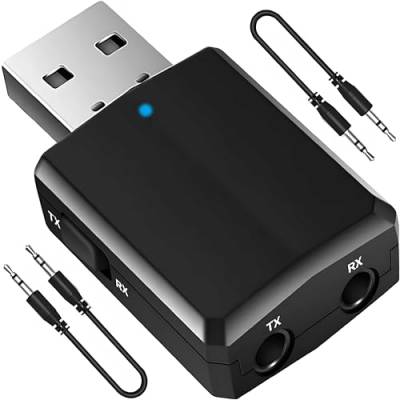 Retoo Bluetooth 5.0 Adapter USB Audio Empfänger mit 3,5mm AUX Kabel 2 in 1 Transmitter Receiver für Auto PC TV mit Rauschunterdrückung und Freisprechanlage im Auto Reichweite 10m von Retoo