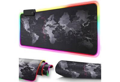 Retoo Mauspad Gaming Mauspad Weltkarte RGB LED Mouse Pad Beleuchtung Modi (Set, Mauspad 800 mm x 300 mm mit RGB-Hintergrundbeleuchtung), RGB Gaming Mauspad mit Weltkarte, LED Schreibtischunterlage von Retoo