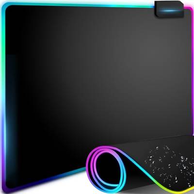 Retoo RGB Gaming Mauspad mit 7 LED Beleuchtungsmodi und 2 Helligkeitsstufen,rutschfest und Wasserdicht schreibtischunterlage,Soft-Led-Mauspad mit Gummibasis für Professionelle Gamer,Schwarz (35x25cm) von Retoo