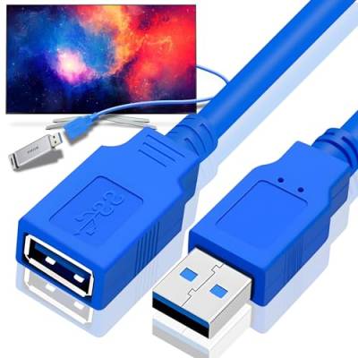 Retoo USB Verlängerung 3.0 Kabel 3M Verlängerungskabel A Stecker auf A Buchse Schnellladekabel Abwärtskompatibilität für Kartenlesegerät Tastatur Drucker Scanner Kamera Blau von Retoo