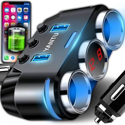 Retoo Zigarettenanzünder Verteiler 100 W Auto KFZ Ladegerät Adapter 2 Fach 12V/24V Stecker Ladekabel Splitter mit 2 USB und 1 LCD Ports Geeignet für Smartphone Tablet GPS Dash Kamera im Auto von Retoo