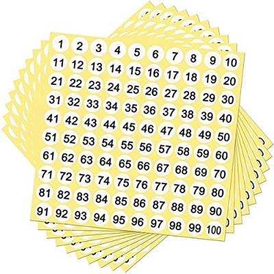 Rheross 100 Blatt Zahlenetiketten 1-100 Zahlen rund 0,4 klein – selbstklebende Zahlenetiketten für Büro von Rheross