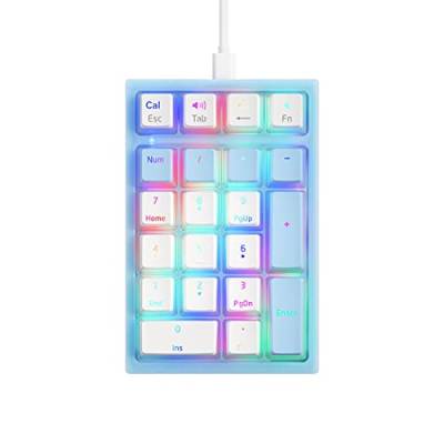Rheross K10 digitale mechanische Tastatur mit 21 Tasten, gelber Schaft, Pudding-Tastatur, RGB-Hintergrundbeleuchtung, Vorderseite, transparente Unterseite, Tastatur-A von Rheross