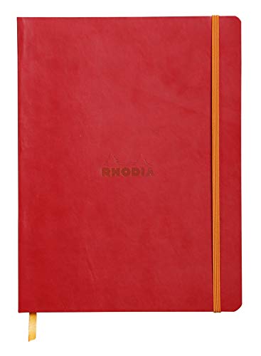 Rhodia 117563C Notizheft Rhodiarama mit weichem Umschlag, dot grid, 80 Blatt, 90 g elfenbeinfarbenes Papier, 190 x 250 mm, Lesezeichen, Innentasche,1 Stück,mohnrot von Rhodia