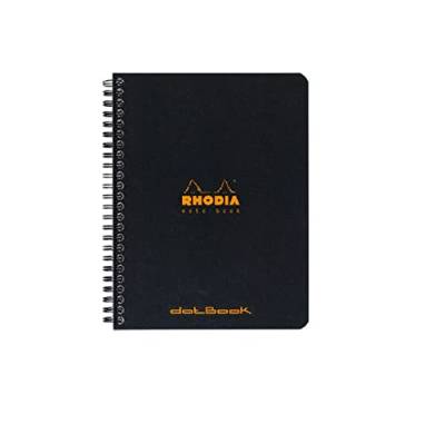 Rhodia 193439C - Packung mit 5 Notizblöcken Notebook mit Doppelspirale A5+ 16x21cm 80Bl Dot-Lineatur 80g, Schwarz, 1 Pack von Rhodia