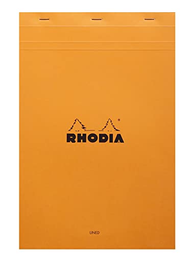 Rhodia 19600C - Notizblock N°19 (DIN A4+, 21 x 31,8 cm, mikroperforiert, liniert mit Rand, 80 Blatt) 1 Stück orange von Rhodia