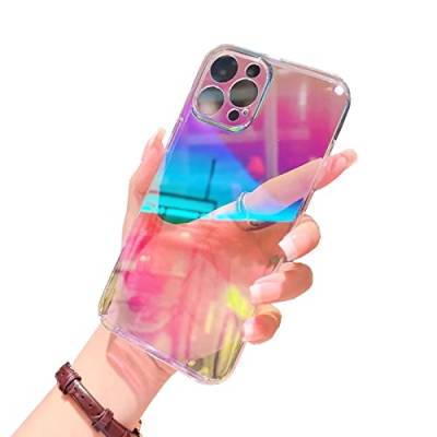 Rnrieyta Miagon Bunt Laserhülle für iPhone 12 Mini,Regenbogen Laser Handyhülle Schillernde Durchsichtig Bling Glitzer Holografisch Hart PC Hülle Schutzhülle für Mädchen Frauen von Rnrieyta