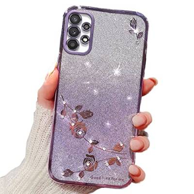 Rnrieyta Miagon für Samsung Galaxy A32 5G Glitzer Hülle,Bling Überzug Glänzend Strass Diamant Weich TPU Silikon Blume Handy Hülle Etui Tasche Schutzhülle Case Cover von Rnrieyta