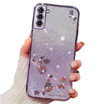 Rnrieyta Miagon für Samsung Galaxy S21 FE Glitzer Hülle,Bling Überzug Glänzend Strass Diamant Weich TPU Silikon Blume Handy Hülle Etui Tasche Schutzhülle Case Cover von Rnrieyta