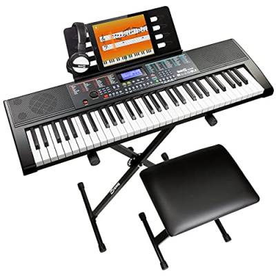 Rockjam 61-Key-Tastatur-Klavierset mit Tastaturständer, Klavierbank, Kopfhörer, Klavier-Anmerkungs-Aufkleber & Lektionen von RockJam