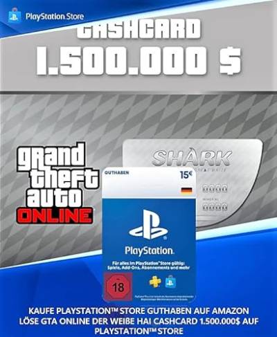 15€ PlayStation Store Guthaben für GTA ONLINE "Der Weiße Hai" Cashcard 1.500.000$ | Deutsches Konto [Code per Email] von Rockstar Games