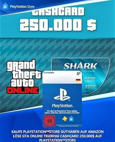 5€ PlayStation Store Guthaben für GTA ONLINE "Tigerhai" Cashcard 250.000$ | Deutsches Konto [Code per Email] von Rockstar Games