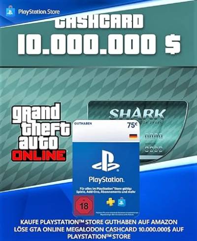 75€ PlayStation Store Guthaben für GTA ONLINE "Megalodon" Cashcard 10.000.000$ | Deutsches Konto [Code per Email] von Rockstar Games