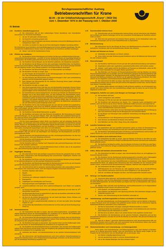 SafetyMarking 21.2936 Aushang Berufsgenossenschaft Betriebsvorschriften für Krane Folie selbstklebe von SAFETYMARKING