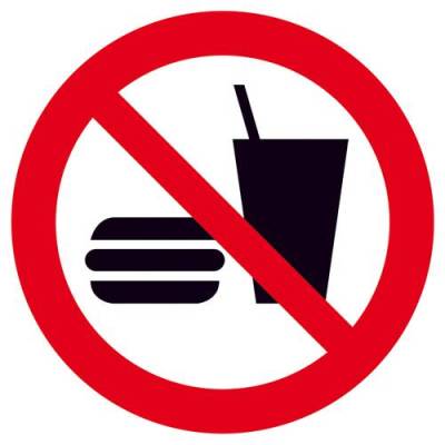 Verbotsschild Essen und Trinken verboten Folie selbstklebend (Ø) 100mm ISO 7010 1St. von SAFETYMARKING