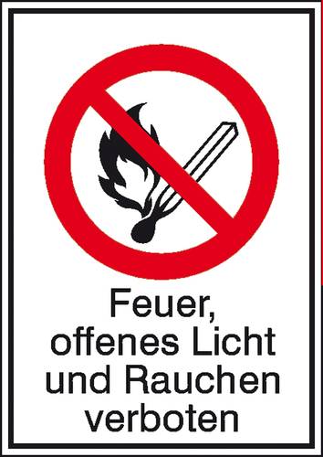 Verbotsschild Feuer, offenes Licht und Rauchen verboten Aluminium (B x H) 262mm x 371mm ISO 7010 1St von SAFETYMARKING