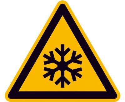Warnschild Niedrige Temperatur/Frost Folie selbstklebend 25mm ISO 7010 44St. von SAFETYMARKING