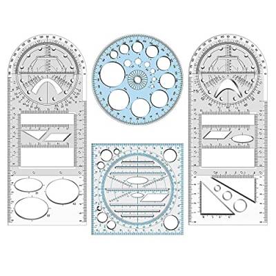 SAHROO 4 StüCk Multifunktionales Geometrisches Lineal Messung Zeichnung Lineal Kunststoff Mathematik Werkzeuge für SchüLer Schule BüRo Bedarf von SAHROO