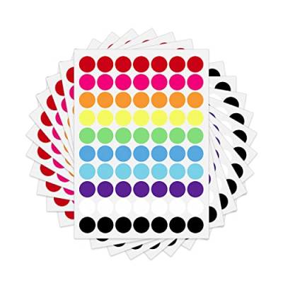 SAVITA Farbige Punkte, 1050 Stück Color Label Farbige Punkte Aufkleber Dot Aufkleber Wasserdichte Punkt-Aufkleber Farbige Etiketten für Kinder Büro Schule Heimkennzeichnung (19 mm, 10 Farben) von SAVITA