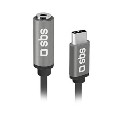 SBS Audio-Adapter 3,5 mm Klinke auf USB-C, Metallstecker, für Smartphones, Ohrhörer, Kopfhörer, Hi-Fi-Anlagen, Lautsprecher, 15 cm langes Textilkabel für Musik und Anrufe von SBS