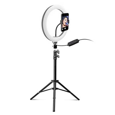 SBS Ringlicht mit Stativ - Selfie LED Ringlicht 25cm mit ausziehbarem Stativ & Fernbedienung - Dreibein Handy Stativ mit Fernauslöser & LED Licht - Stativ für Smartphone - Ringleuchte von SBS