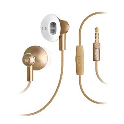 SBS in Ear Kopfhörer mit Kabel - Kopfhörer mit Mikrofon & Gummipolster - Kopfhörer in gold für Smartphone, Handy & PC - Drahtlose Kopfhörer von SBS