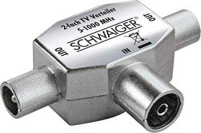 Schwaiger GmbH SCHWAIGER -ASV42S 531- Aufsteckverteiler 2-Fach TV für Kabel- und Antennenanlagen/ 1x IEC-Buchse > 2X IEC Stecker/Silber von SCHWAIGER