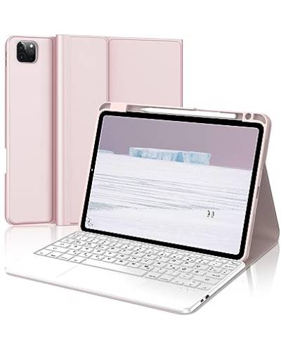 SENGBIRCH Pro 11 Hülle mit Tastatur 2022 - Air5/Air4 Taststur mit Touchpad,Deutsche QWERTZ abnehmbare magnetische iPad Pro 11 4./3./2./1. Generation, iPad Air 5 /iPad Air 4 2020,Rosa von SENGBIRCH