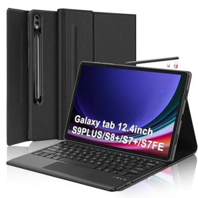SENGBIRCH Samsung Galaxy tab S9 Plus Tastatur 2023 mit TouchPad- Samsung Tab Tablet Tastatur S9 Fe/S9 +/S7FE/S7+/S8+ 12.4'' Zoll, Abnehmbare Magnetische Touchpad Tastatur Deutsche QWERTZ, Schwarz von SENGBIRCH