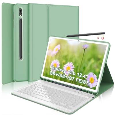 SENGBIRCH Schutzhülle für Samsung S9 Plus 12,4 Zoll (30,6 cm) – Bluetooth-Tastatur (AZERTY Französisch), abnehmbare kabellose Tastatur, Hellgrün von SENGBIRCH