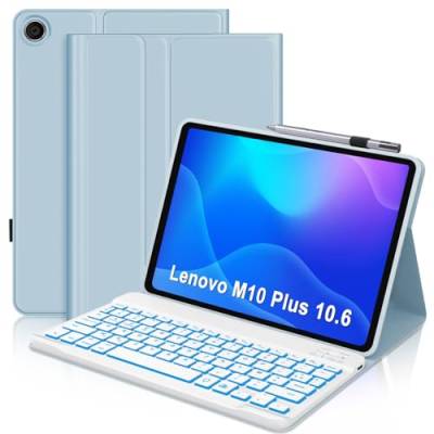 SENGBIRCH Tastaturhülle für Lenovo Tab M10 Plus 10,6 Zoll 2022 3rd Generation – Französische AZERTY-Tastatur mit Hintergrundbeleuchtung 7 Farben, kabellos, Bluetooth für Lenovo Tab M10 Plus 10,6 Zoll von SENGBIRCH