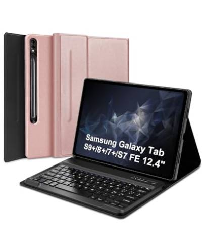 SENGBIRCH Tastaturhülle für Samsung Galaxy Tab S9/S8/S7 Plus/S7 FE 2022 12,4 Zoll, Schutzhülle mit Standfunktion und Bluetooth-Tastatur, Schutzhülle mit Taschentasche, 7 Farben mit von SENGBIRCH