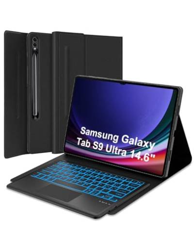 SENGBIRCH Tastaturhülle für Samsung Galaxy Tab S9 Ultra 14,6 Zoll – Schutzhülle für Samsung Tablet mit Trackpad-Tastatur, italienisches Layout, magnetisch, mit Hintergrundbeleuchtung in 7 Farben, von SENGBIRCH