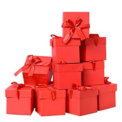 12 Pack kleine Geschenkboxen mit Deckeln, quadratische Boxen mit Deckeln, perfekt für Hochzeiten, Verlobungen, Abschlussfeiern, Feiertage, Weihnachten, Geburtstag, Valentinstag (Rot 10 cm) von SHANHUI