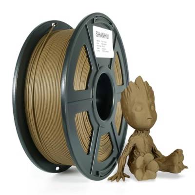 Dunkles Holz Walnuss PLA Filament 1,75mm, Walnuss 3D-Drucker Filament mit 30% Echtholzfaser, Holzfilament, 1KG(Dunkles Holz Nussbaum) von SHANHUI