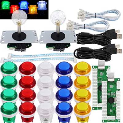 SJ@JX Arcade 2 Player Game Controller Stick DIY Kit LED Buttons MX Microswitch 8 Way Joystick USB Encoder Cable for PC MAME Raspberry Pi Color Mix von SJ@JX