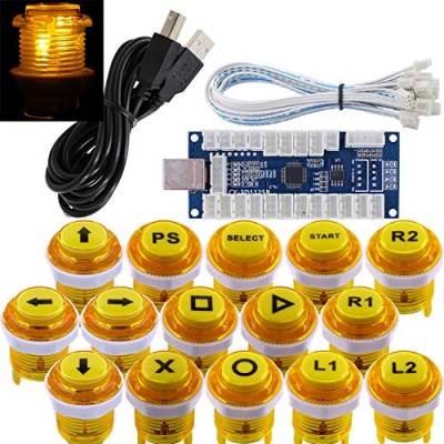 SJ@JX Arcade Game Stick DIY Kit LED Buttons Cherry MX Microswitch Lamp Controller USB Encoder Gamepad Cable for Hit Box PC PS3 MAME Raspberry Pi von SJ@JX