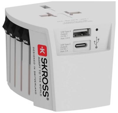 SKROSS 2-Pol Weltreiseadapter mit 1 x USB und 1 x USB C Reiseadapter von SKROSS