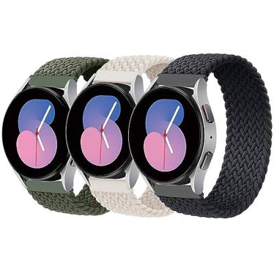 3 Pcs Geflochtene Solo Loop Armband für Samsung Galaxy Watch 6/5/4 40mm 44mm/Watch 6 Classic 43 47mm/Watch 5 Pro 45mm/4 Classic 42mm 46mm,Nylon Sport Ersatzband Dehnbare,Olivgrün/Starlight/Schwarz，XXS von SOLOLUP