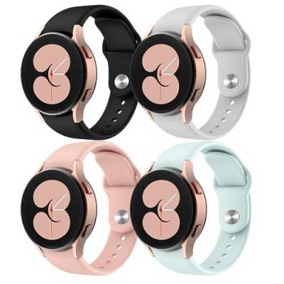 4 Pack Armbänder für Samsung Galaxy Watch 6/5/4 40mm 44mm/Galaxy Watch 6 Classic 43 47mm/Watch 5 Pro 45mm/Watch 4 Classic 42 46mm, 20mm Silikon-Sportarmband für Damen/Herren,Schwarz/Weiß/Rosa/Hellblau von SOLOLUP