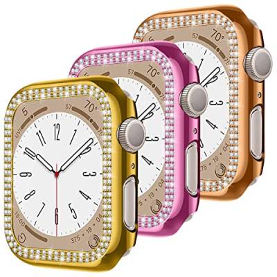 Diamond Case for Apple Watch Series 9/Series 8/Series 7 41mm Case, Women Bling Crystal Screen Protector, HD Anti-Scratch Hard PC Cover for iWatch 41mm Case[3 Pack], Gold/Rosenpulver/Roségold von SOLOLUP