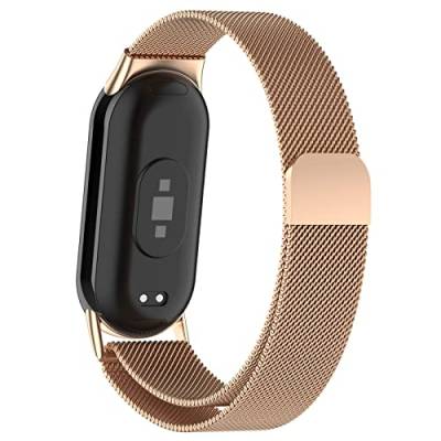 Edelstahl Uhrenarmband für Xiaomi Mi Band 8 Damen Herren，Mesh Metallgeflechtband Magnetisches Metall Armband Ersatz Schnellverschlussgurt für Xiaomi MiBand 8 Smartwatch,Roségold von SOLOLUP