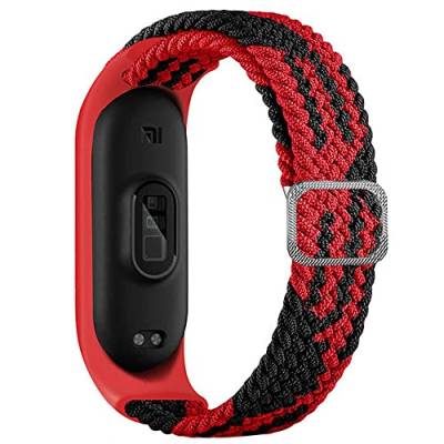 Geflochtenes Solo Loop kompatibel für Xiaomi mi Band 7 6 5, verstellbares Nylon geflochtenes dehnbares elastisches Sportband für Xiaomi Miband 7 6 5 Rot Schwarz von SOLOLUP